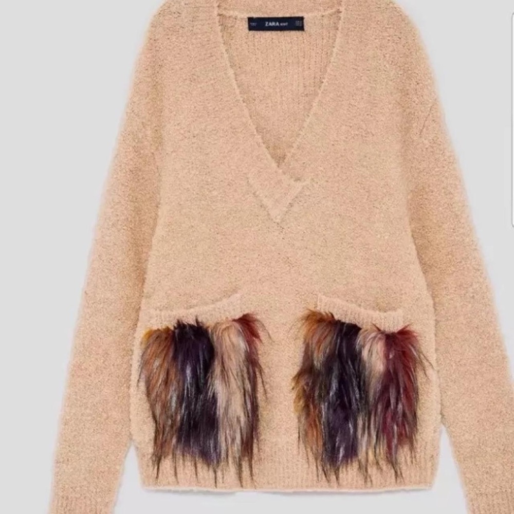 ZARA SWEATER WITH TEXTURED POCKETS CAMEL